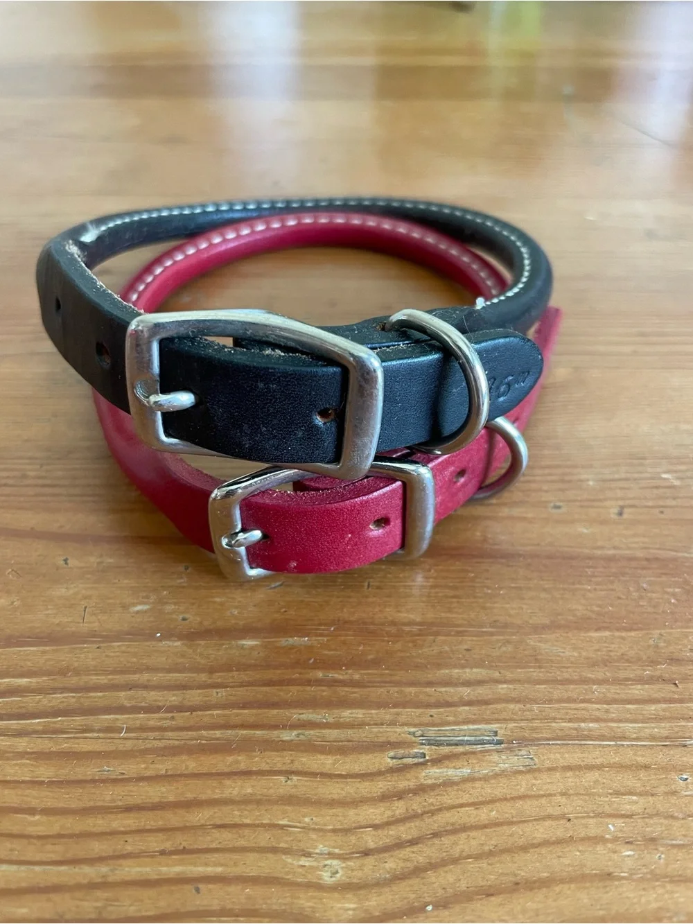 Leather Double Dog Collar - Black & Red